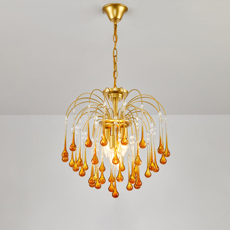 Clear/Deep Tan Crystal Sputnik Colgante Candelier Tradiciony 3/5/6 Bulbos Techo colgante en oro