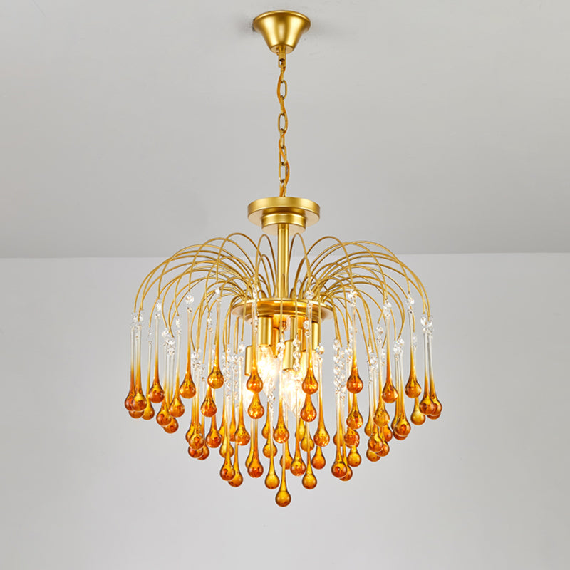 Clear/Deep Tan Crystal Sputnik Colgante Candelier Tradiciony 3/5/6 Bulbos Techo colgante en oro