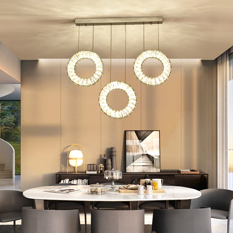 Contemporary Round Cluster Pendant Light Crystal 3 Bulbs Suspended Lighting Fixture in Nickel