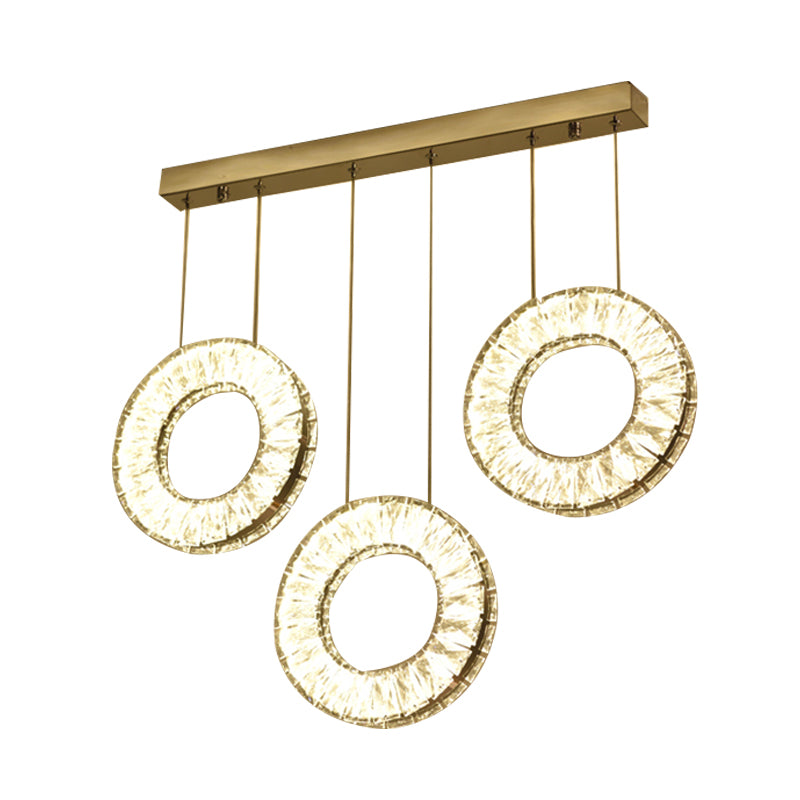 Cluster rond contemporain pendentif clair cristal 3 bulbes d'éclairage en suspension dans le nickel