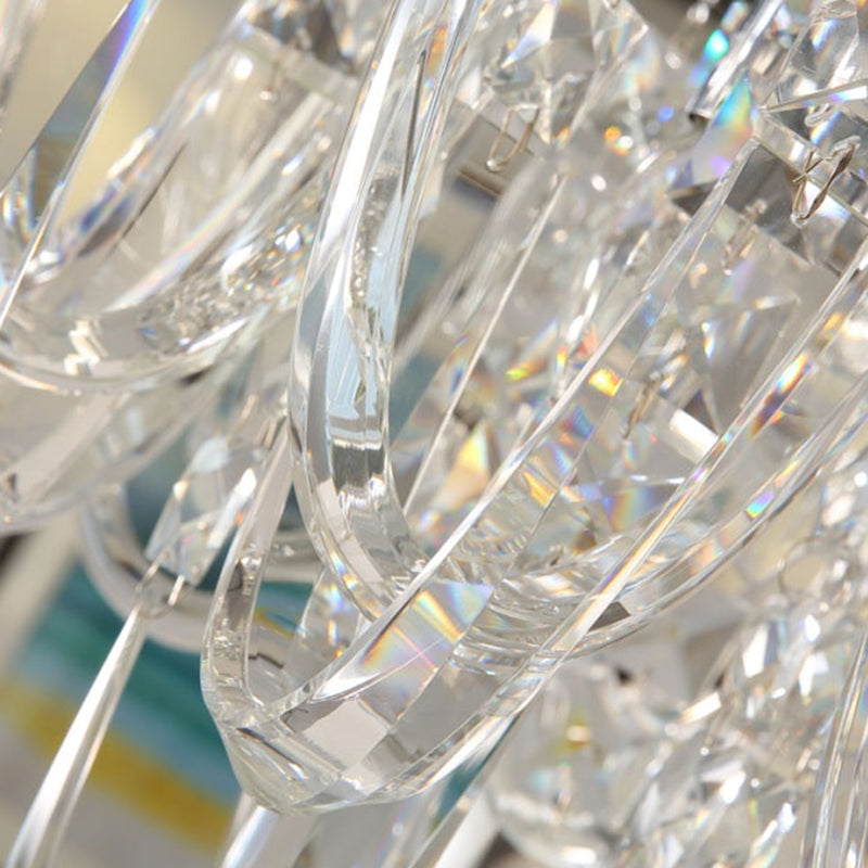 Iluminación transparente de la lámpara de la lámpara de cristal modernismo 8 cabezas de techo de níquel luz colgante para comedor