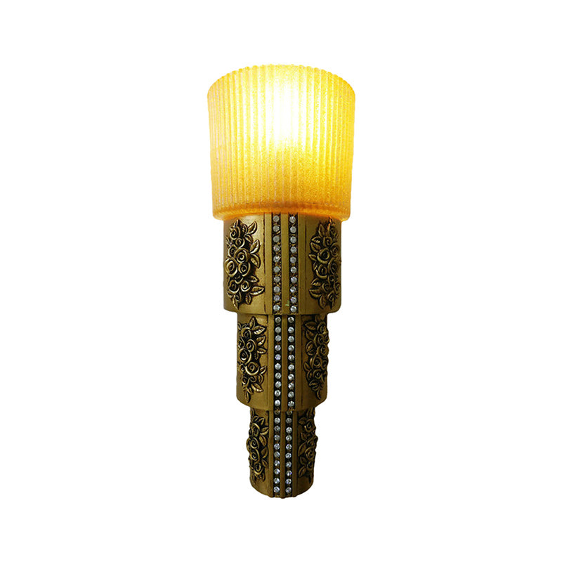 1 Light Wall Mounted Light with Cylinder Amber Glass Rustic Style Indoor Gold Finish Wall Lighting
