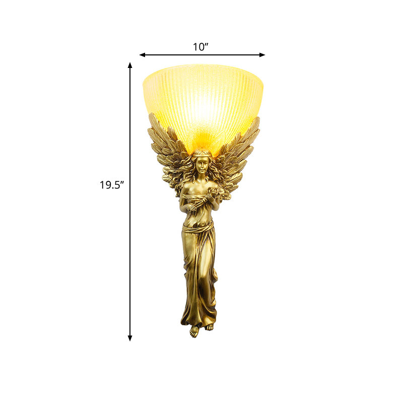 Gold / Silver / White Angel Sconce Lighting Country Style Resin 1 Bulbe Halb Halter Mur Light With Yellow Glass Bowl Shade