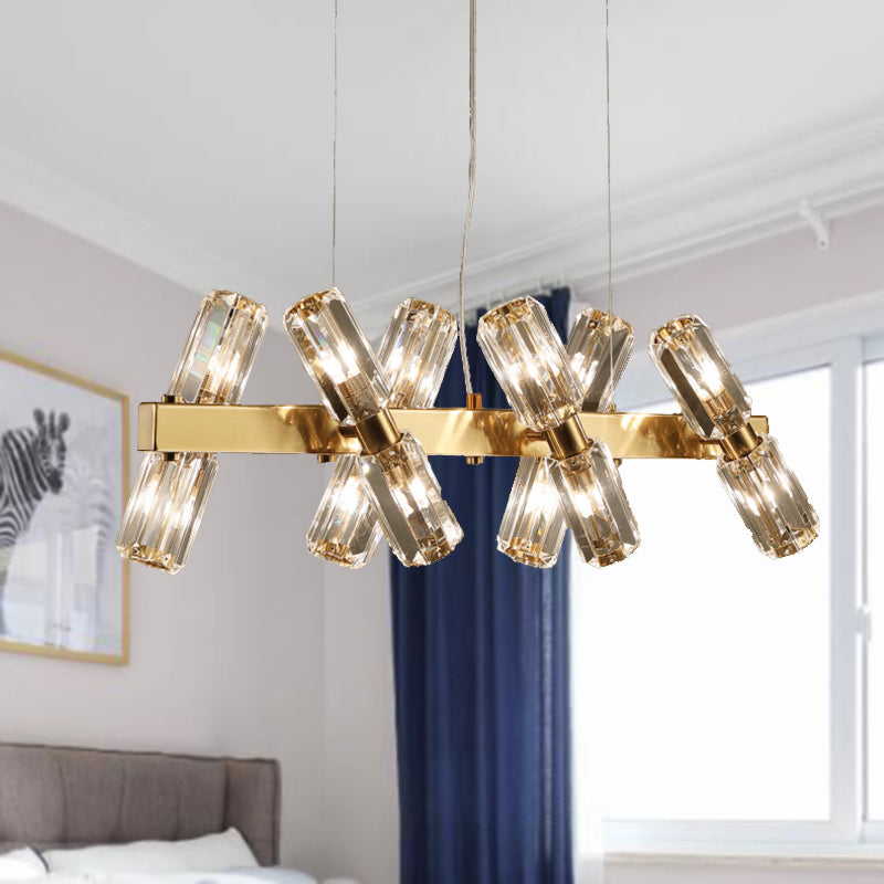 Lámpara de araña tubular tradicional cristal biselado 12/16 bulbos de oro colgante colgante luz