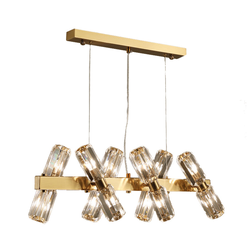 Lámpara de araña tubular tradicional cristal biselado 12/16 bulbos de oro colgante colgante luz