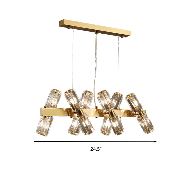 Lámpara de araña tubular tradicional cristal biselado 12/16 bulbos de oro colgante colgante luz