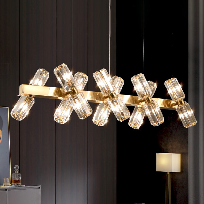 Lámpara de araña tubular tradicional cristal biselado 12/16 bulbos de oro colgante colgante luz