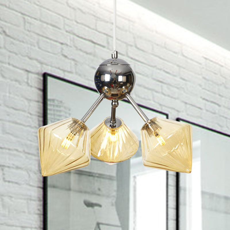 Amber / Glass Diamond Pendant Light INDUSTRIAL ÉLECTRAIRE 3/9/12 Bulbes luminaire lustre, 13 "/27,5" / 34 "Largeur
