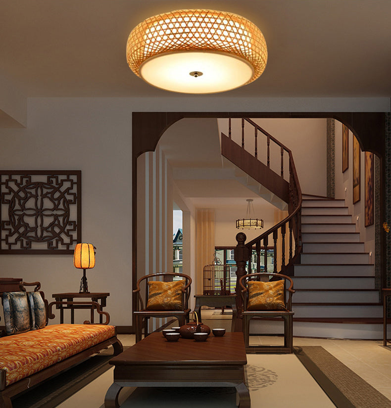 Luminaire de montage au plafond en rotin plafond asiatique affleurant