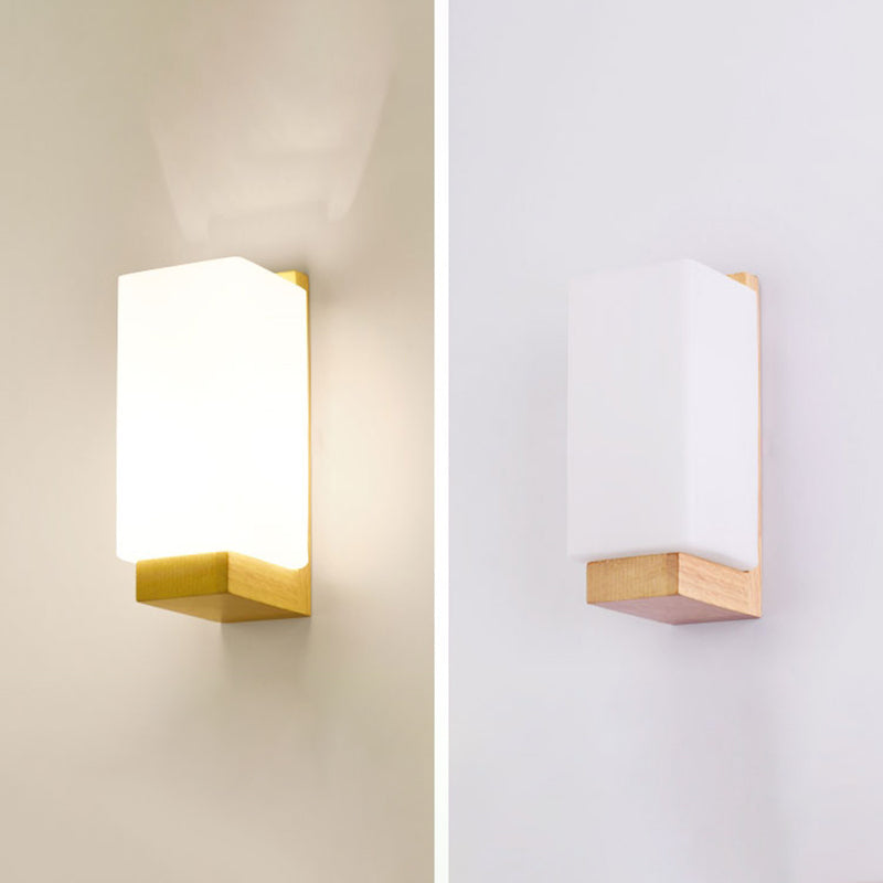 Japanese Style Wooden Bedside Wall Lamp 1 Head Glass lampshade Hotel Aisle Lamp