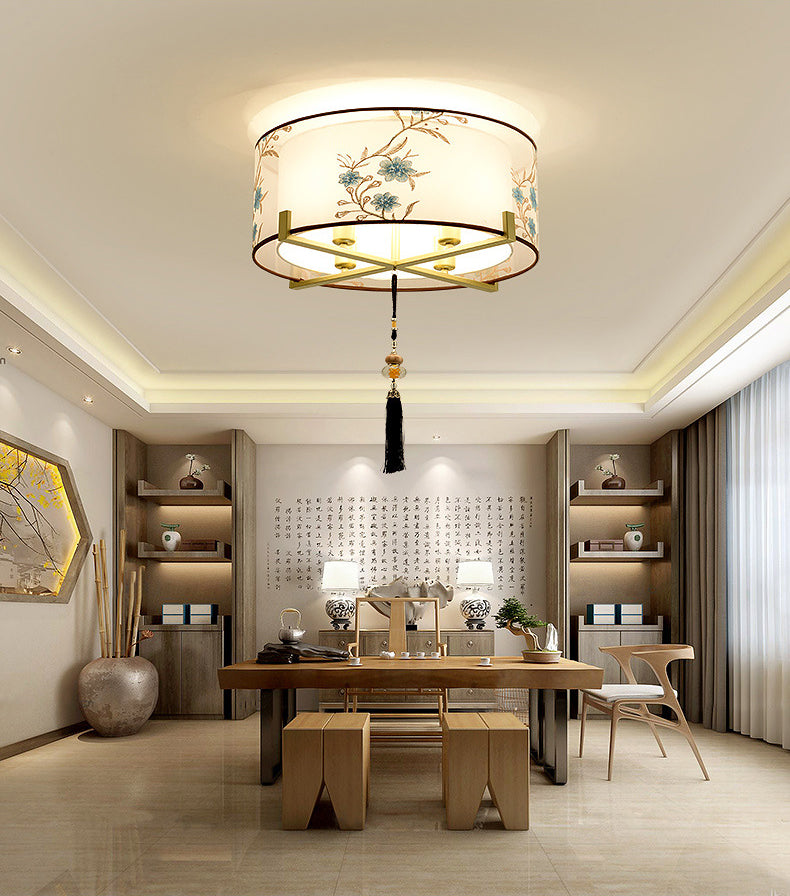 Geometric Bedroom Flush Mount Lighting Traditional Fabric White Flush Light Fixture