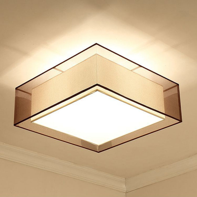 Coffee Shaded Flush Mount Ceiling Fixture Traditional Fabric Bedroom Close to Ceiling Lamp