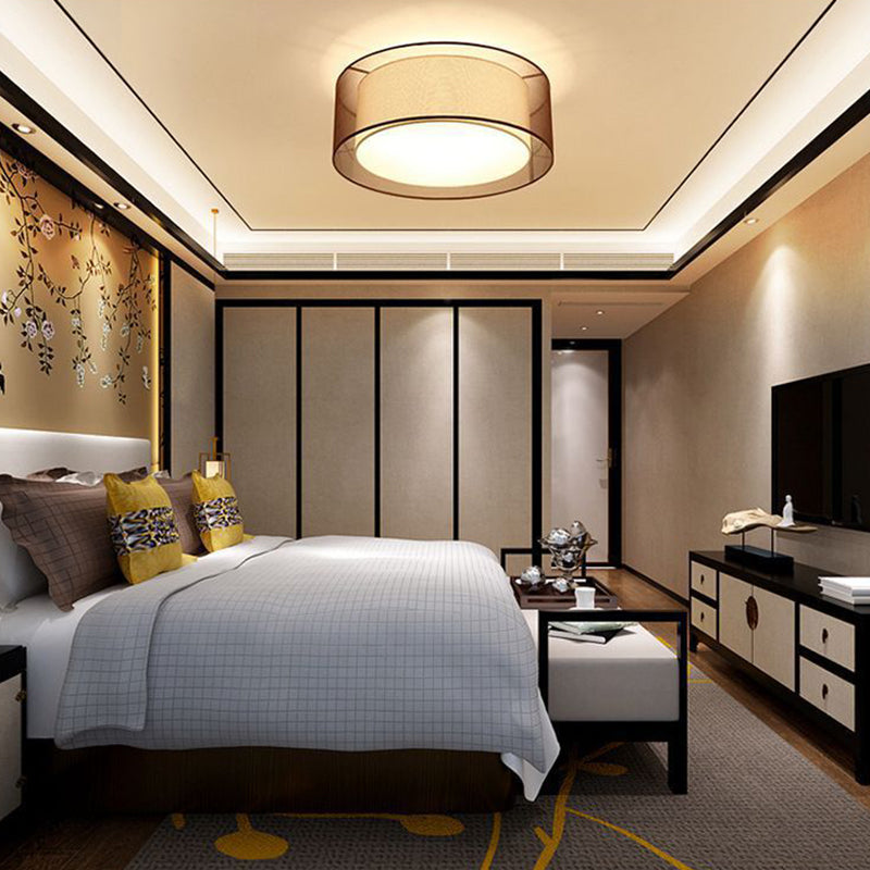 Lámpara de techo de montaje empotrado con sombra de café, dormitorio tradicional de tela cerca de la lámpara de techo