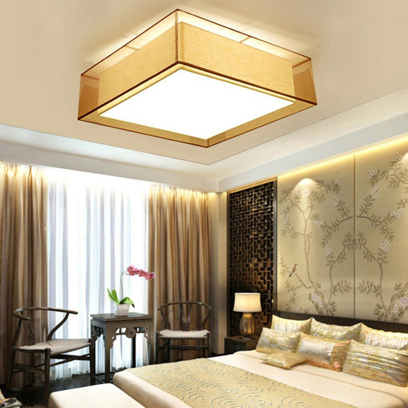 Coffee Shaded Flush Mount Ceiling Fixture Traditional Fabric Bedroom Close to Ceiling Lamp