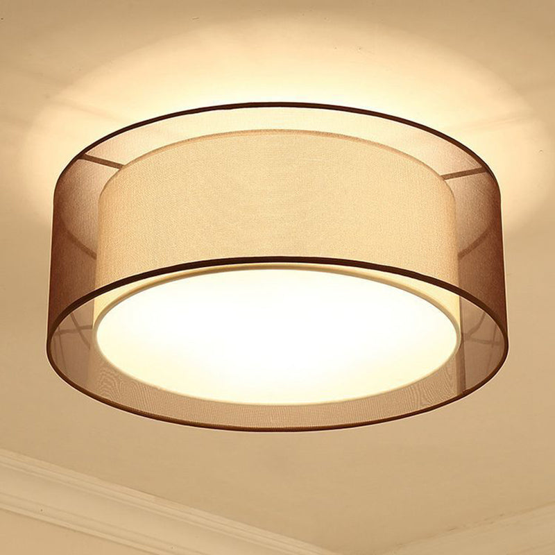 Coffee Shaded Flush Mount Ceiling Fixture Traditional Fabric Bedroom Close to Ceiling Lamp