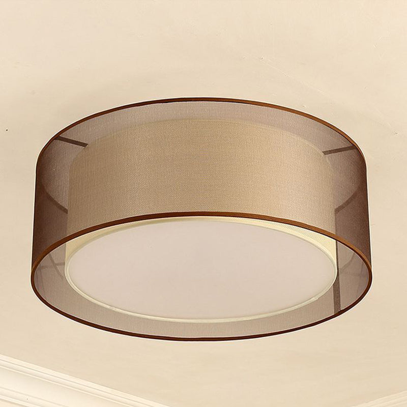Coffee Shaded Flush Mount Ceiling Fixture Traditional Fabric Bedroom Close to Ceiling Lamp
