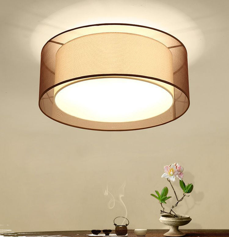 Coffee Shaded Flush Mount Ceiling Fixture Traditional Fabric Bedroom Close to Ceiling Lamp