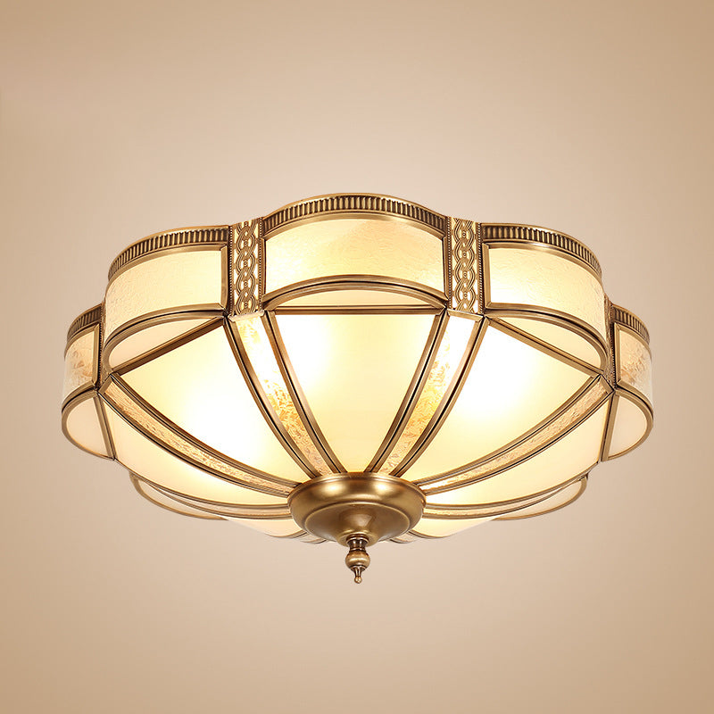 Style Colonial 1 Lumière Plafonnier En Cuivre Abat-Jour En Verre Blanc Plafonnier Chambre Salle À Manger