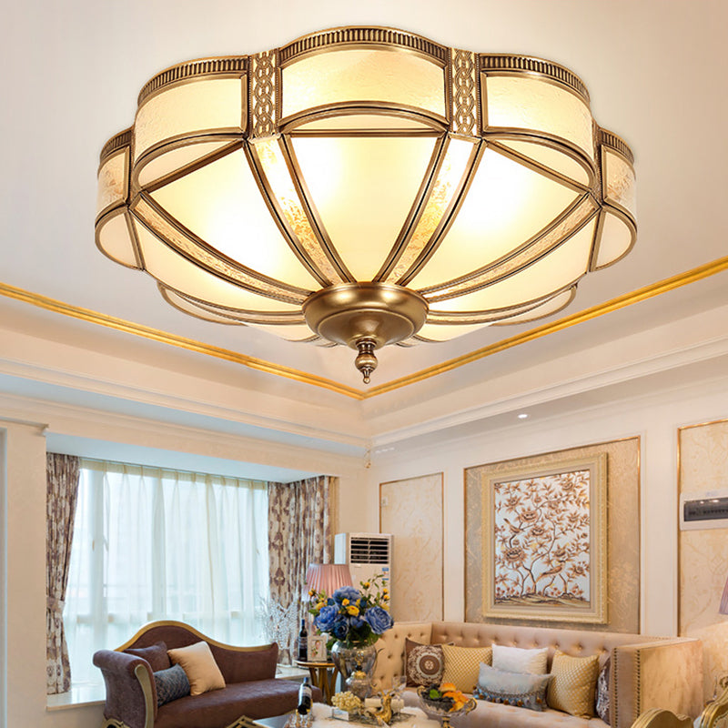 Style Colonial 1 Lumière Plafonnier En Cuivre Abat-Jour En Verre Blanc Plafonnier Chambre Salle À Manger