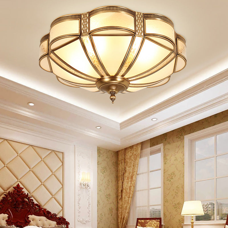 Colonial Style 1 Light Copper Ceiling Light White Glass Lampshade Ceiling Lamp Bedroom Dining Room