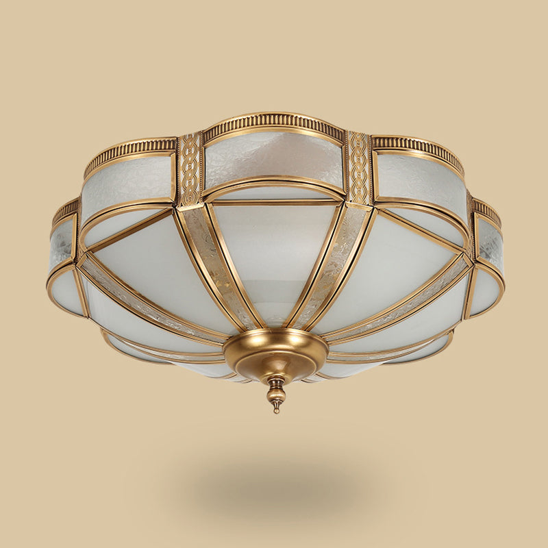 Style Colonial 1 Lumière Plafonnier En Cuivre Abat-Jour En Verre Blanc Plafonnier Chambre Salle À Manger