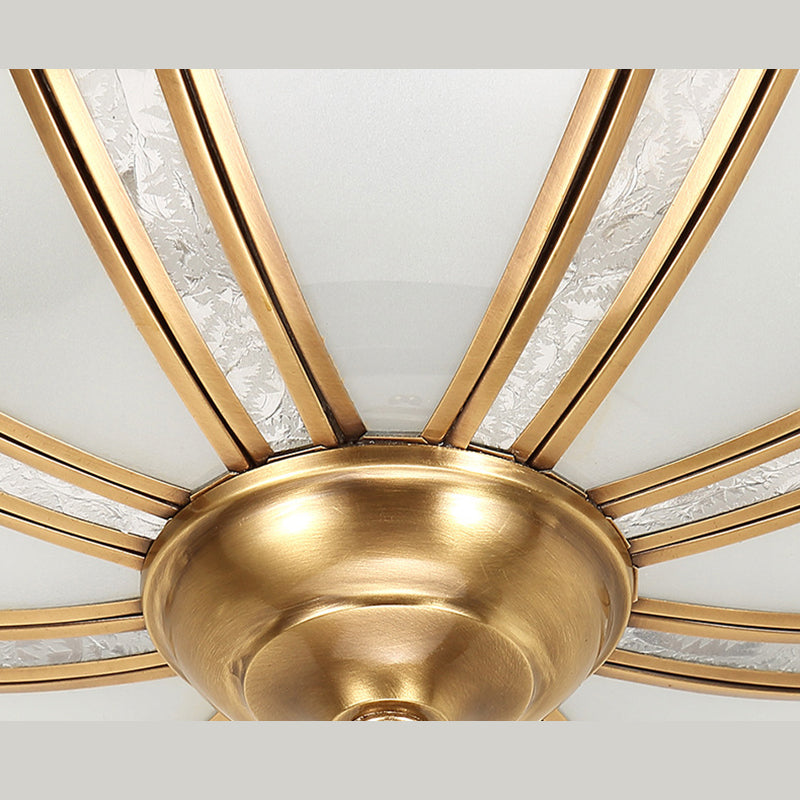 Style Colonial 1 Lumière Plafonnier En Cuivre Abat-Jour En Verre Blanc Plafonnier Chambre Salle À Manger