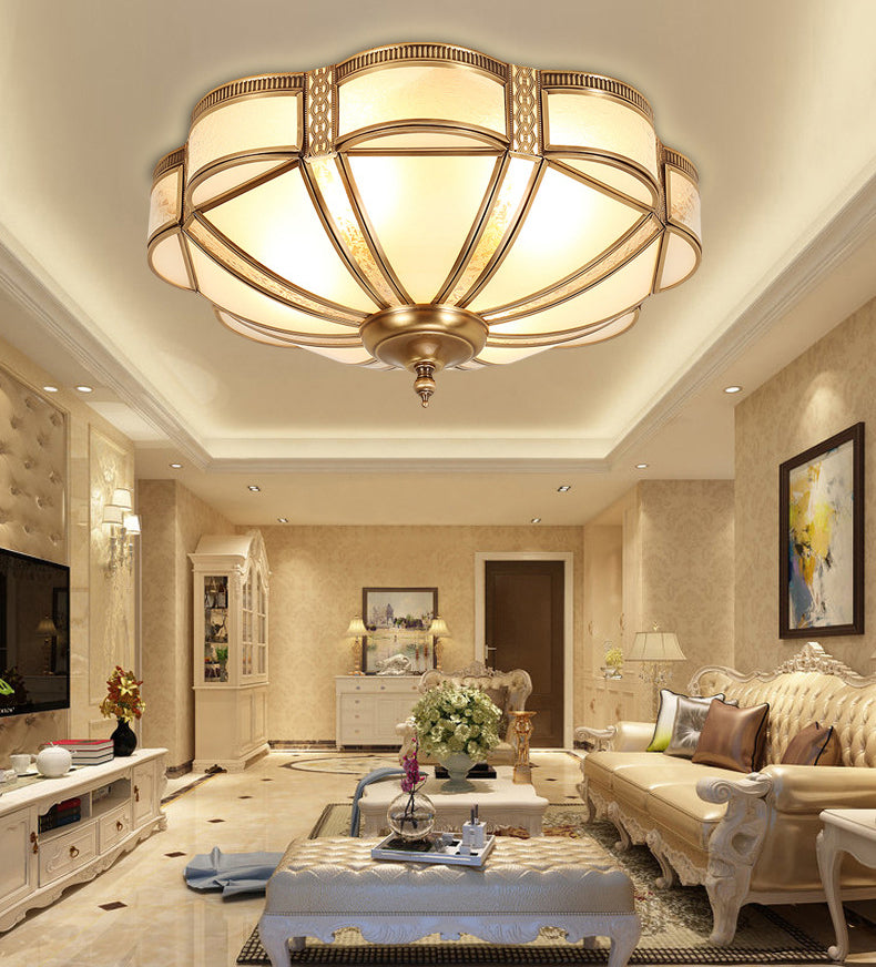 Colonial Style 1 Light Copper Ceiling Light White Glass Lampshade Ceiling Lamp Bedroom Dining Room