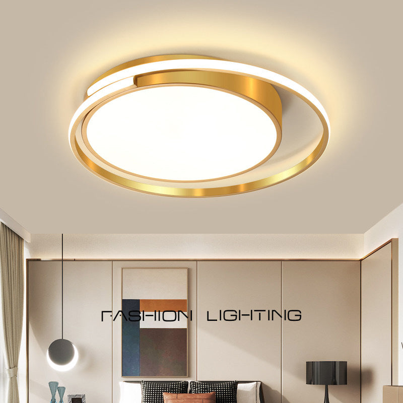 Circular Drum Metal Flush Mount Ceiling Light Fixture Mid-Century Style Gold LED Living Room Flush Lamp