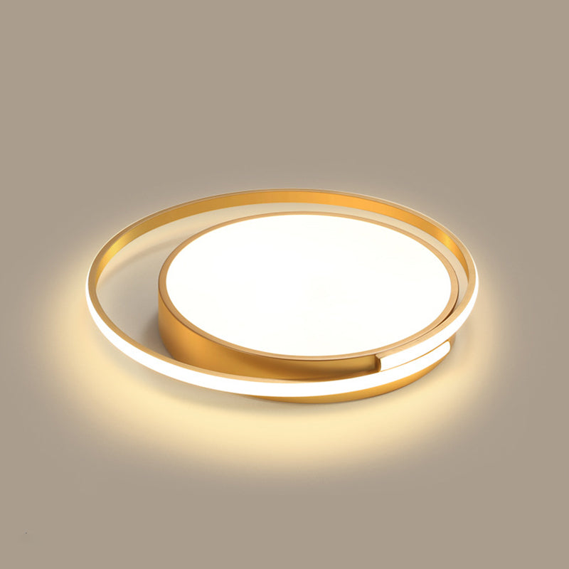 Luminaire de plafond encastré en métal à tambour circulaire, plafonnier LED doré de Style milieu du siècle pour salon