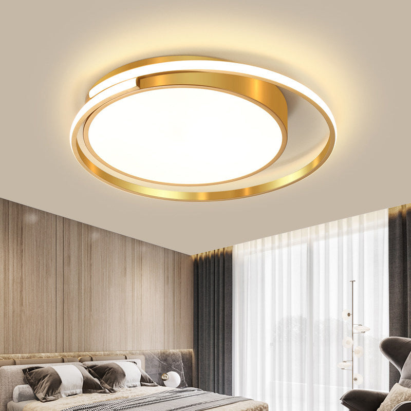 Luminaire de plafond encastré en métal à tambour circulaire, plafonnier LED doré de Style milieu du siècle pour salon