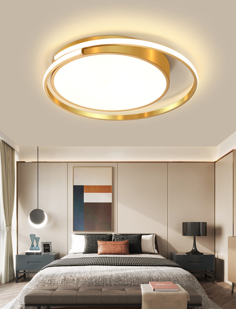 Luminaire de plafond encastré en métal à tambour circulaire, plafonnier LED doré de Style milieu du siècle pour salon