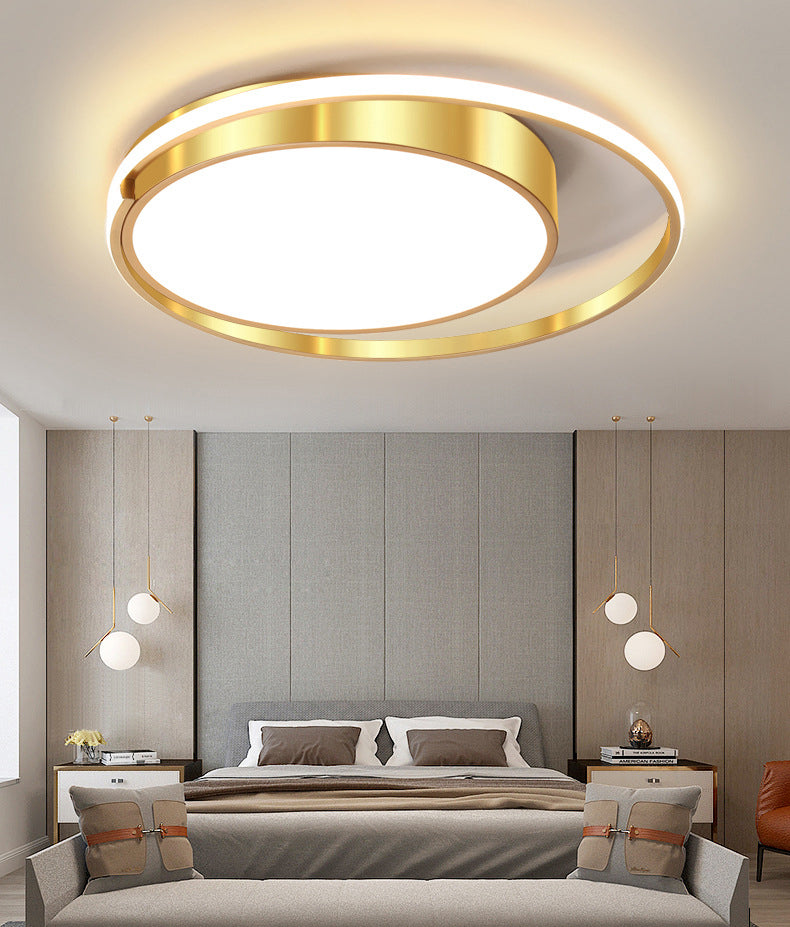 Luminaire de plafond encastré en métal à tambour circulaire, plafonnier LED doré de Style milieu du siècle pour salon