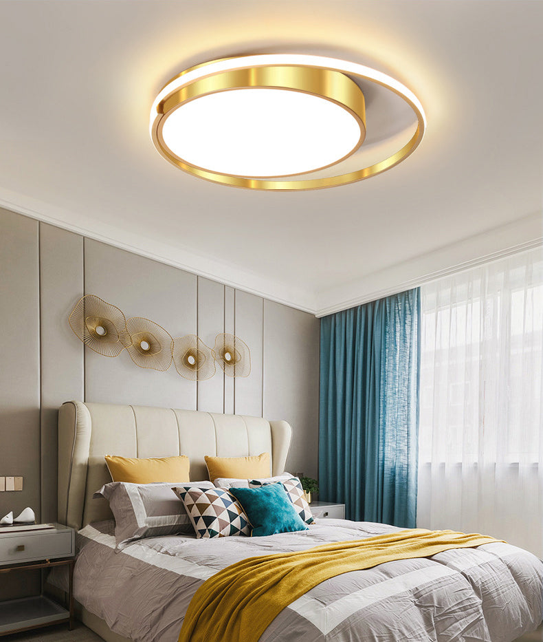 Luminaire de plafond encastré en métal à tambour circulaire, plafonnier LED doré de Style milieu du siècle pour salon