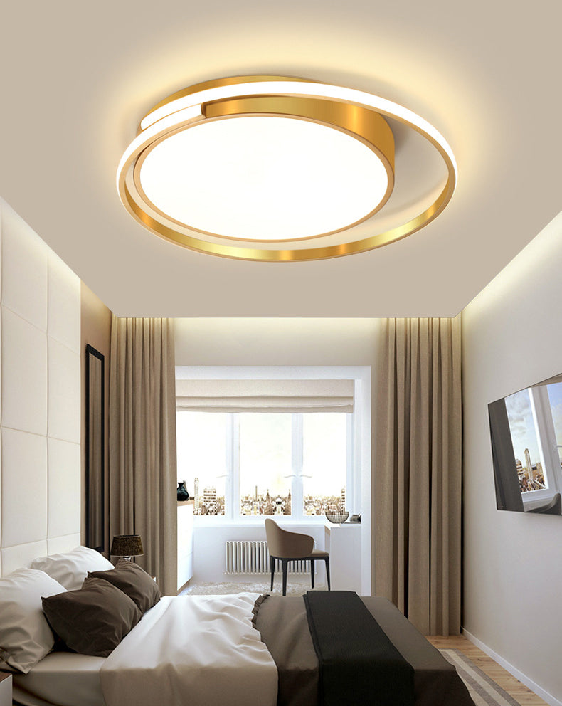Luminaire de plafond encastré en métal à tambour circulaire, plafonnier LED doré de Style milieu du siècle pour salon