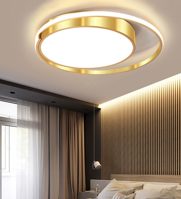 Luminaire de plafond encastré en métal à tambour circulaire, plafonnier LED doré de Style milieu du siècle pour salon