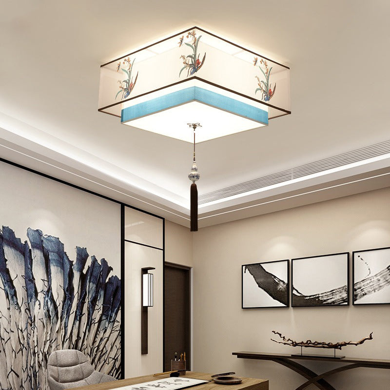 Plafonnier encastré bleu Plafonnier encastré traditionnel en tissu ombragé