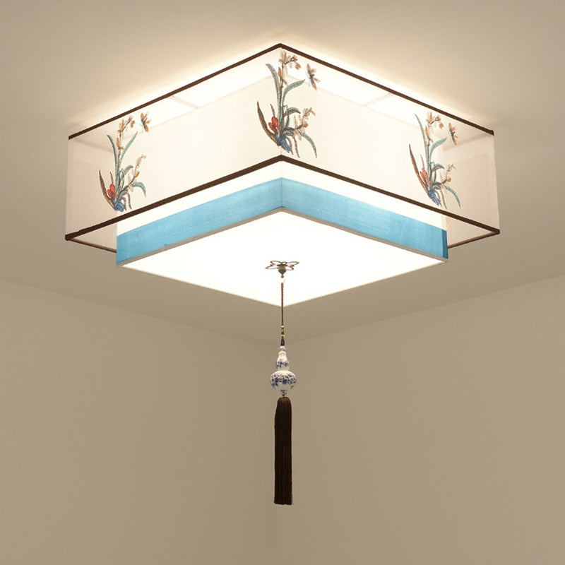 Plafonnier encastré bleu Plafonnier encastré traditionnel en tissu ombragé