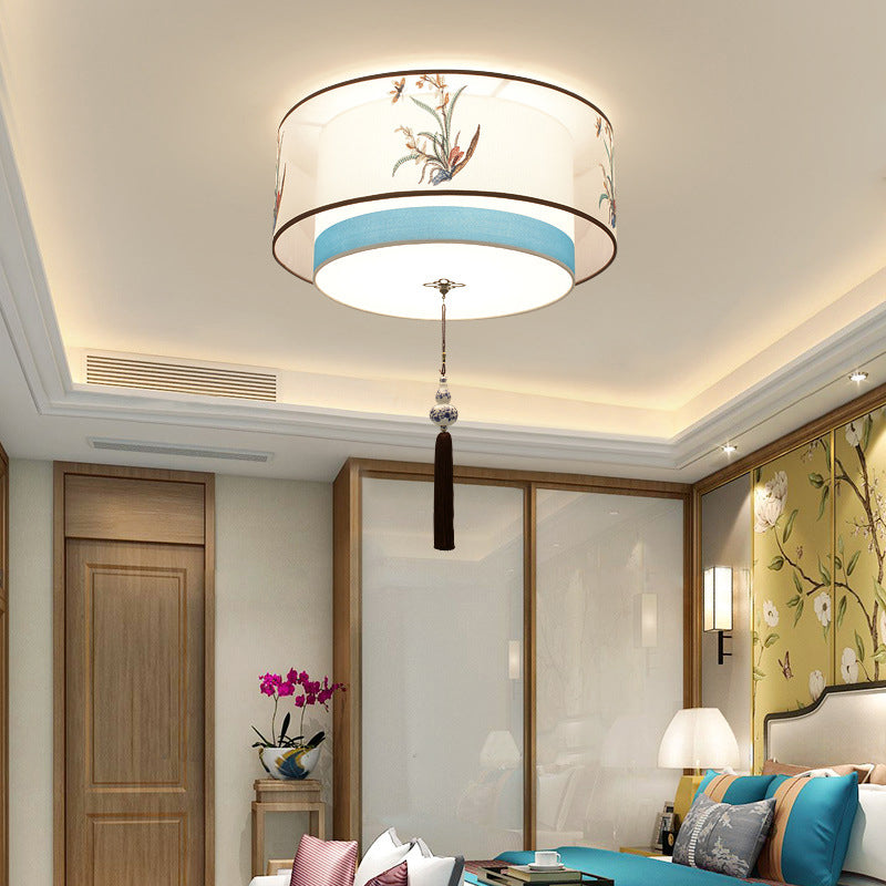 Plafonnier encastré bleu Plafonnier encastré traditionnel en tissu ombragé