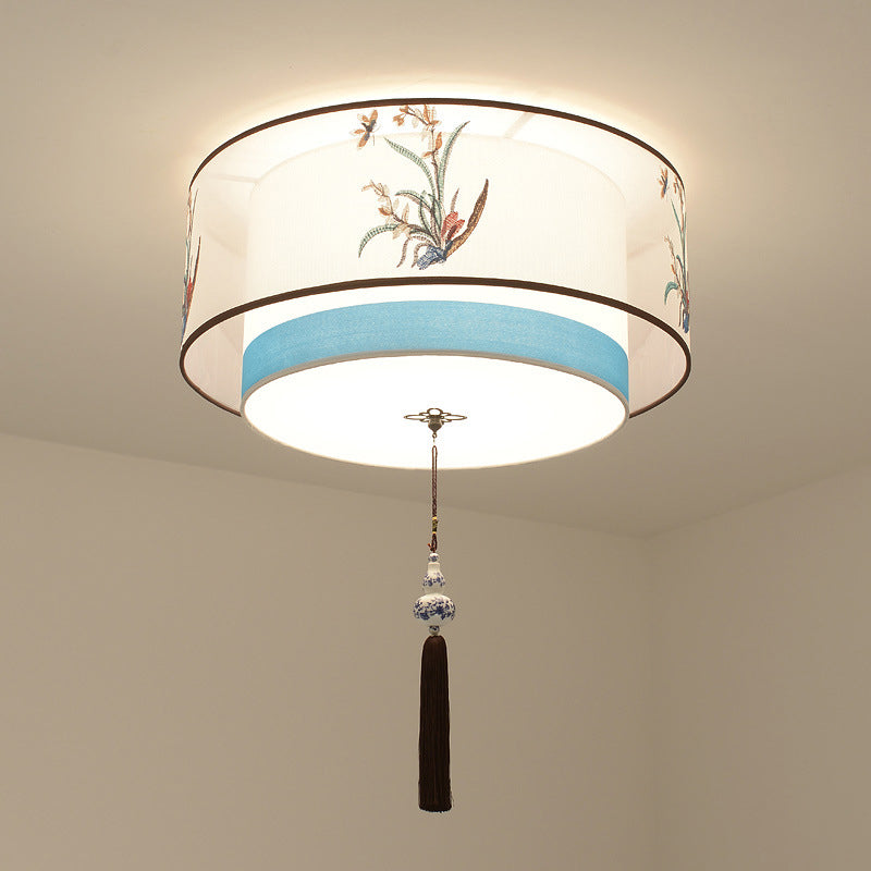Plafonnier encastré bleu Plafonnier encastré traditionnel en tissu ombragé