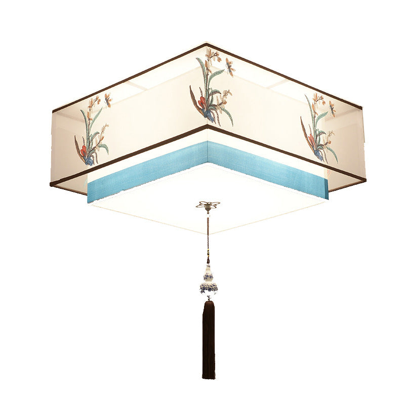 Plafonnier encastré bleu Plafonnier encastré traditionnel en tissu ombragé