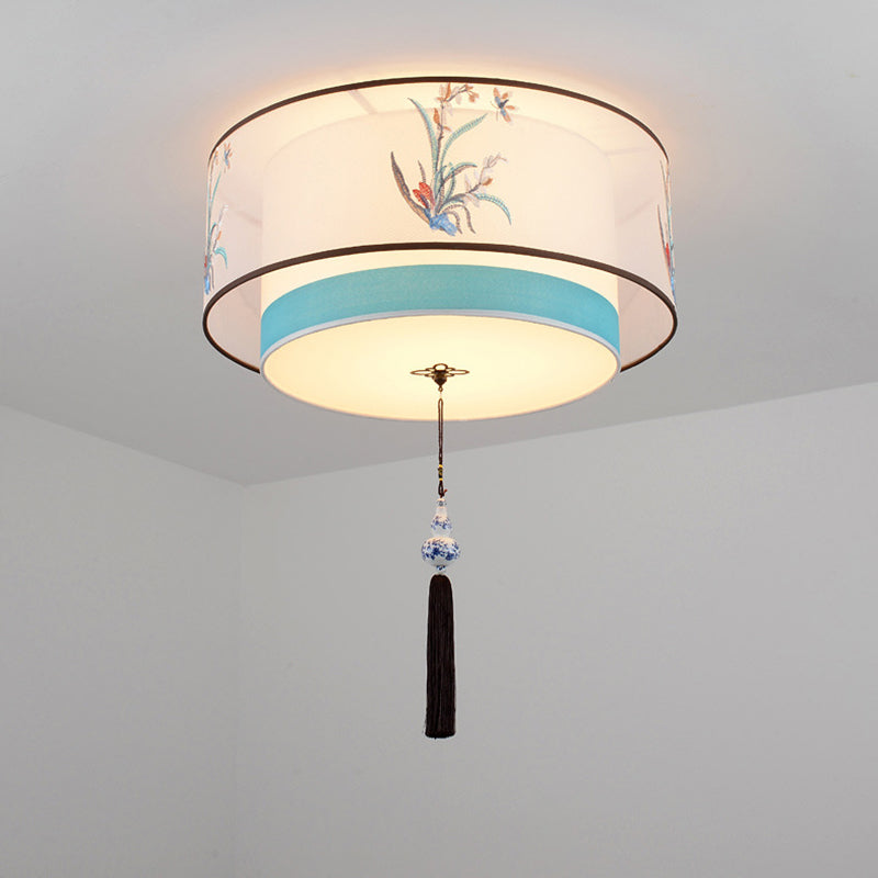 Plafonnier encastré bleu Plafonnier encastré traditionnel en tissu ombragé