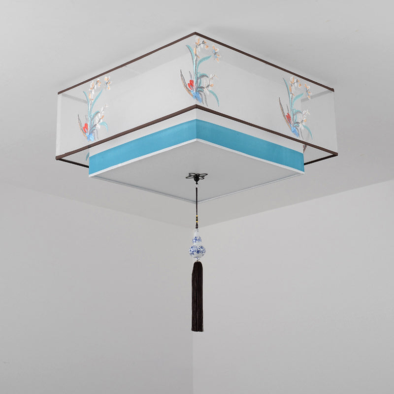 Plafonnier encastré bleu Plafonnier encastré traditionnel en tissu ombragé