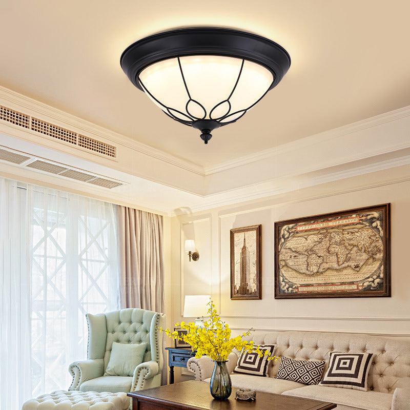 American Ceiling Light 1 Head Frosted Glass Lampshade Painted Ceiling Tray Bedroom Ceiling Lamp