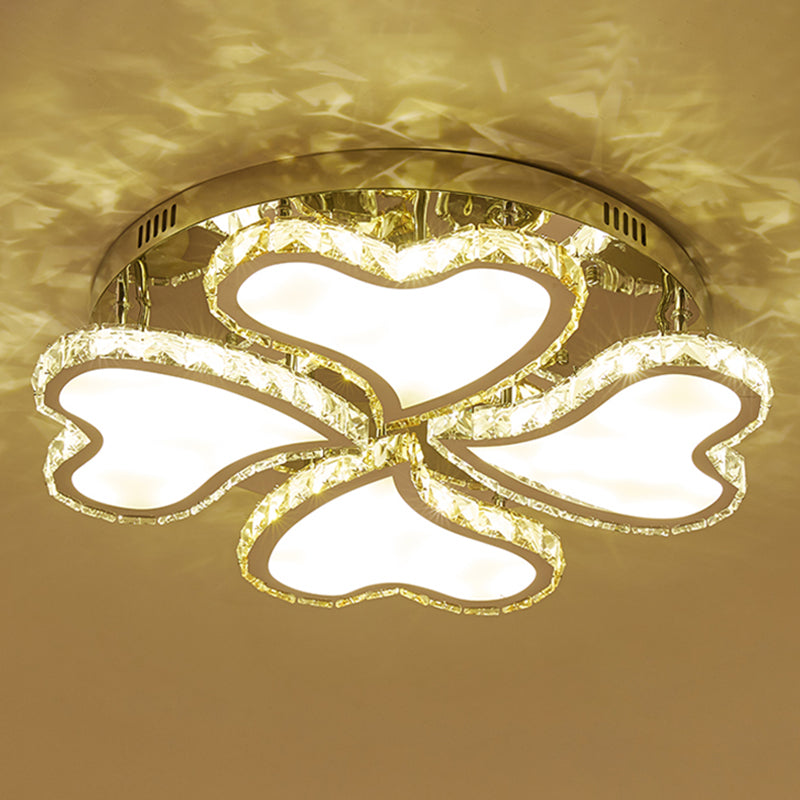 Faceted Crystal Heart-Shaped Ceiling Mount Contemporary LED Chrome Semi Flush Mount Lighting Fixture