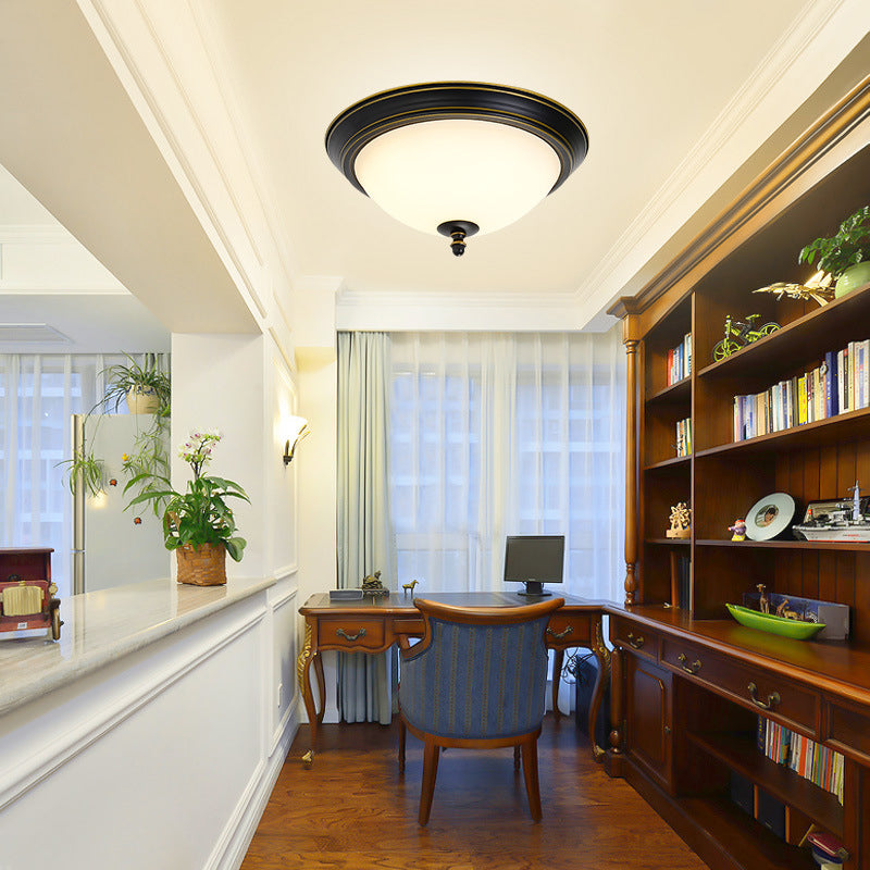 American Style Ceiling Light Wrought Iron Glass Lampombre 1 Light Round Shape Ceiling Lamp for Bedroom