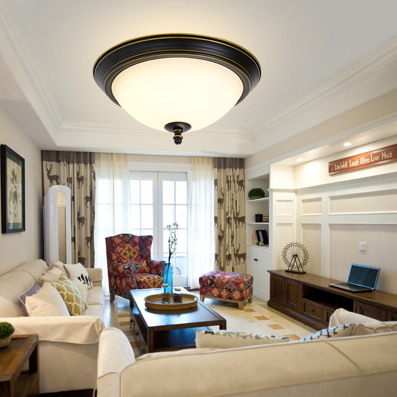 American Style Ceiling Light Wrought Iron Glass Lampombre 1 Light Round Shape Ceiling Lamp for Bedroom