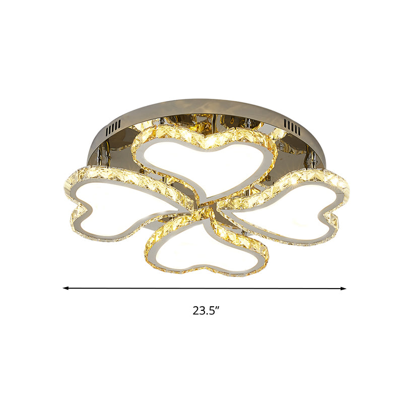 Faceted Crystal Heart-Shaped Ceiling Mount Contemporary LED Chrome Semi Flush Mount Lighting Fixture