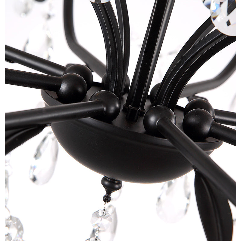 Contemporary Metal Curved Arm Hanging Chandelier Light Black Candle Bedroom Suspension Light with Crystal