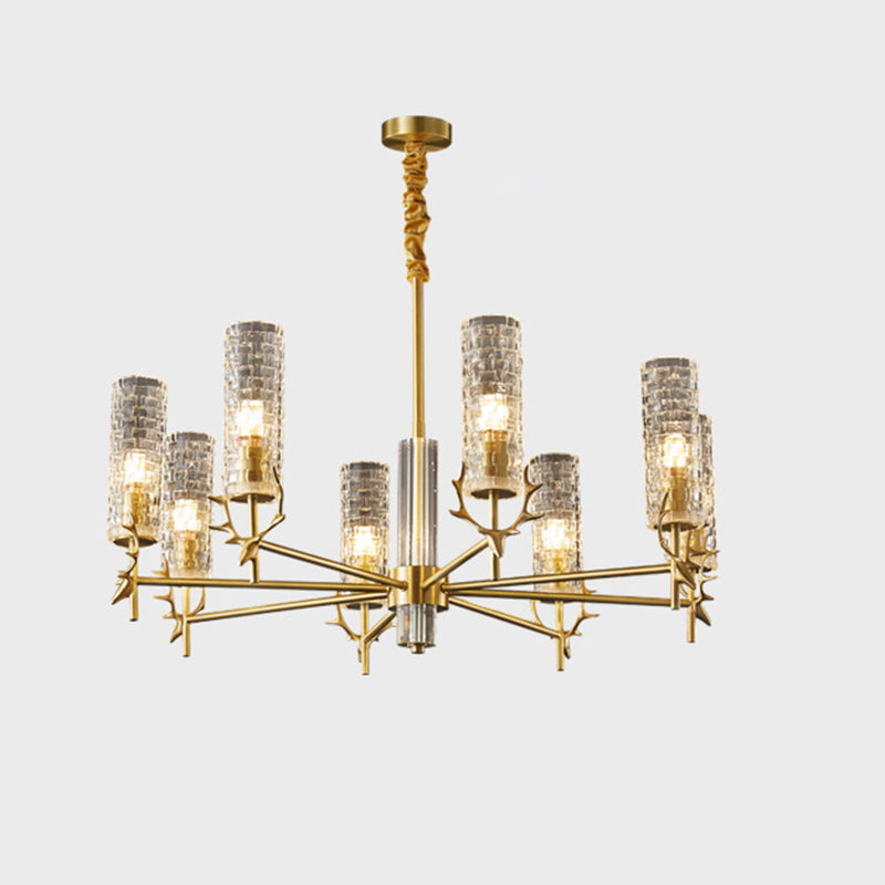 Gold Radial Pendant Light Mid-Century Cylindrical Clear Glass Suspension Light for Living Room