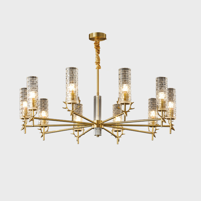 Gold Radial Pendant Light Mid-Century Cylindrical Clear Glass Suspension Light for Living Room